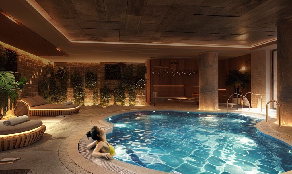 Spa with hot pool, render