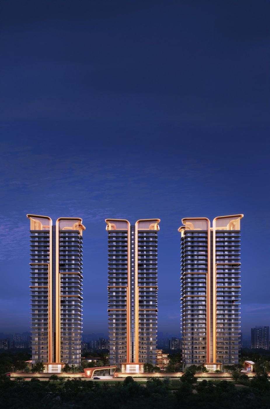 Towers at dusk, render