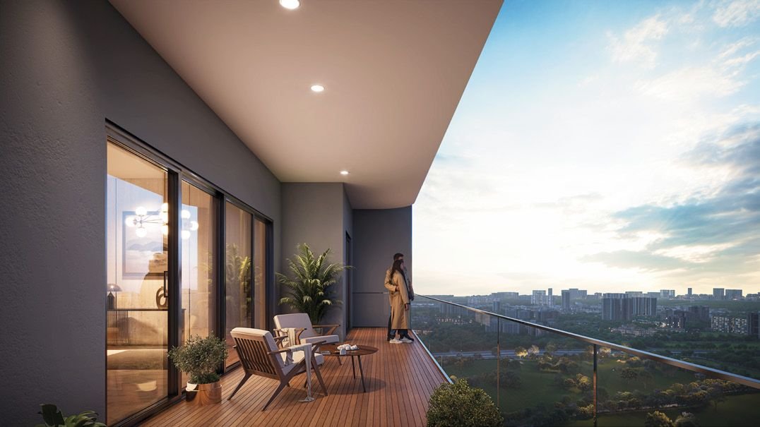 Wraparound balcony, render