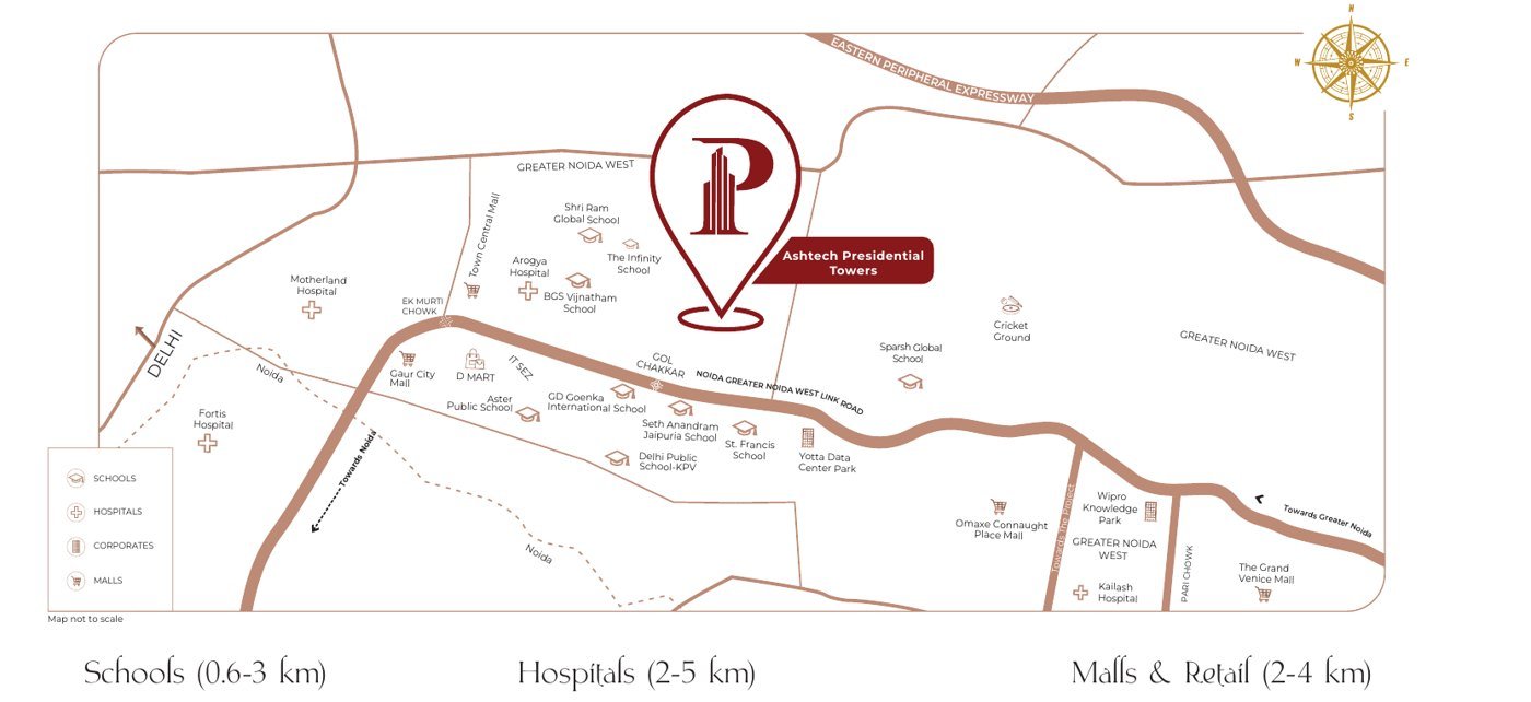 Location map of Ashtech Presidential Towers, Sector 12